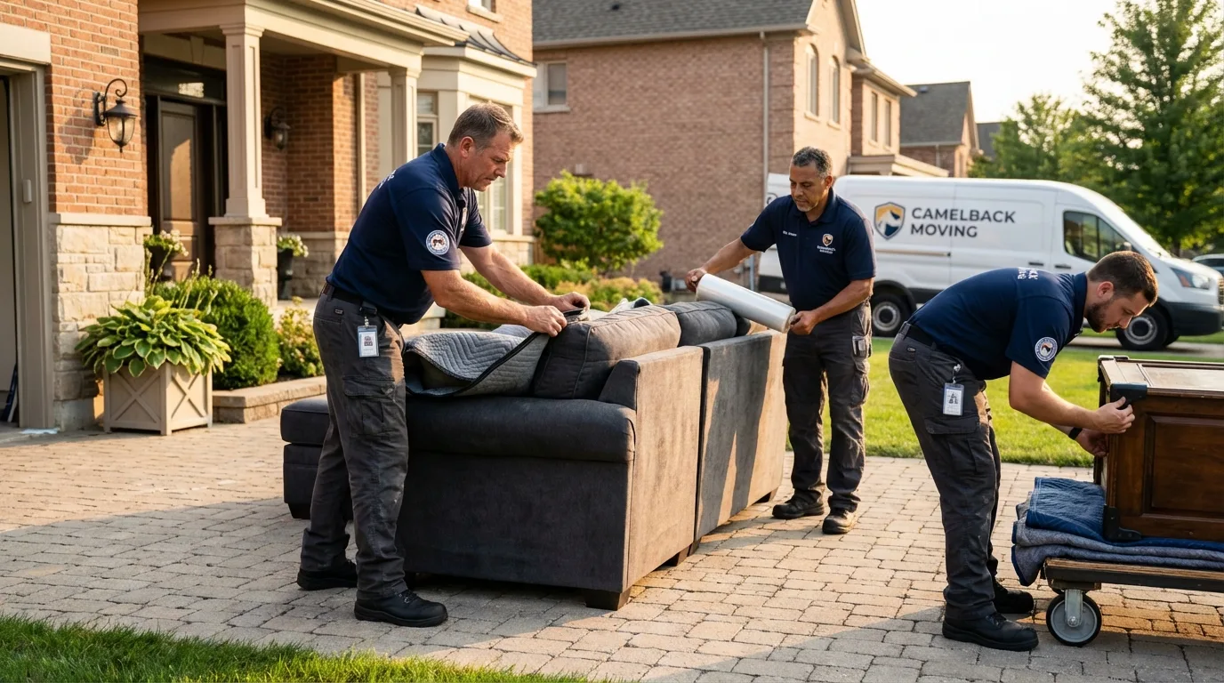 Large estate moving crew wrapping furniture in Okmulgee, OK
