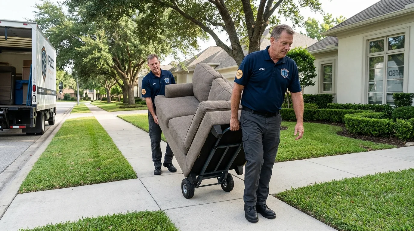 Local residential moving crew loading furniture in Okmulgee, OK